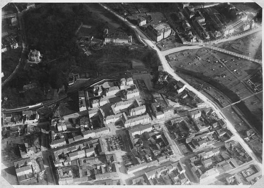 Foto: Obkirchergasse früher als Vogelperspektiven-Aufnahme