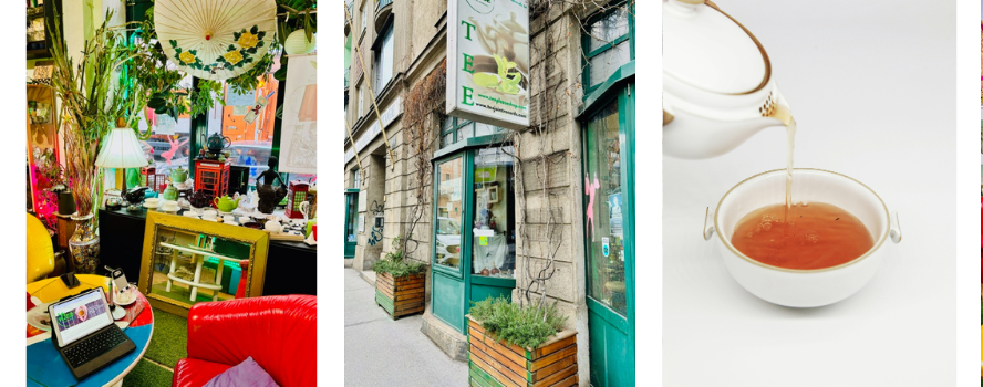 Foto: Verkaufsfasse, Tee der ausgeschenkt wird und eine Verkaufsfläche